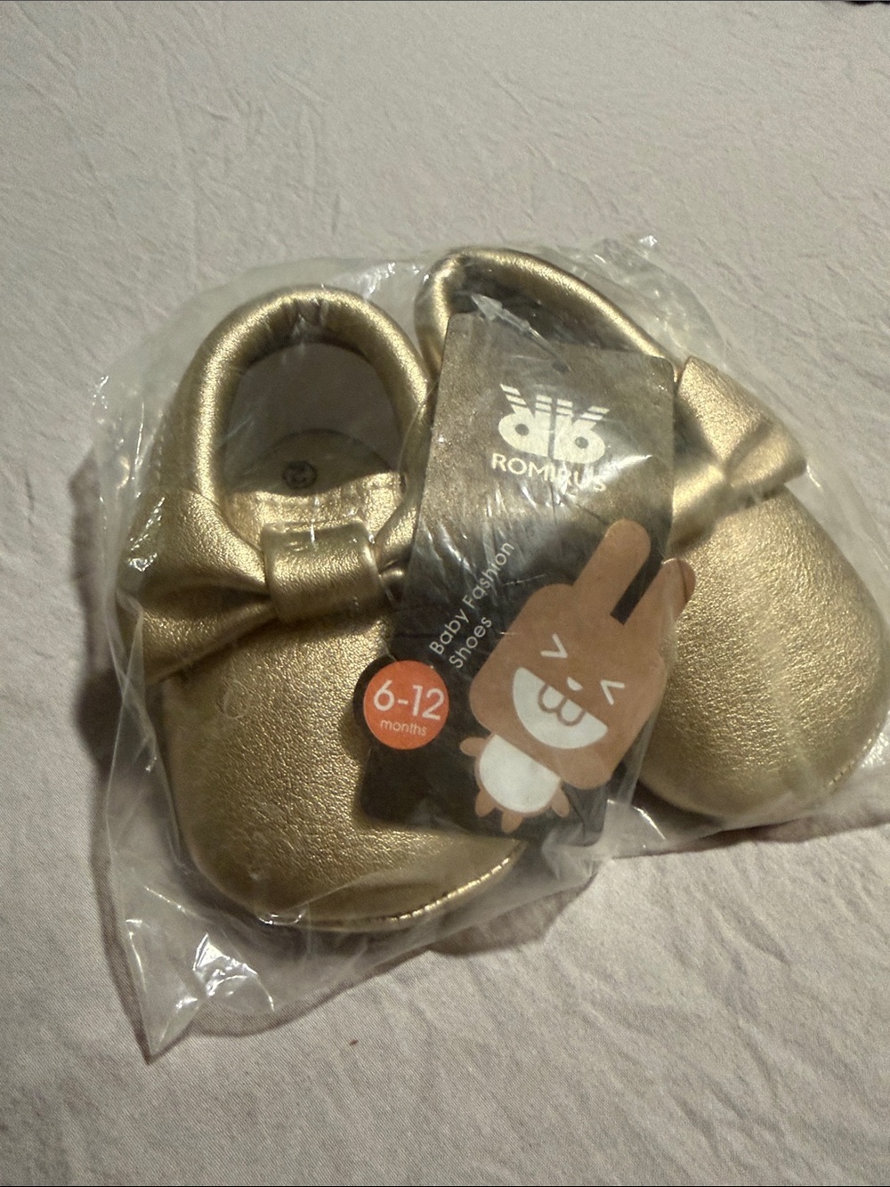 Gold Baby Bow Shoes - 6-12 Months